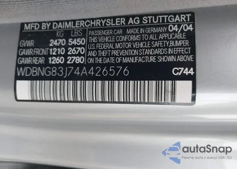 2004 Mercedes-Benz S-Class 4.3L из США, поврежденный, VIN WDBNG83J74A426576